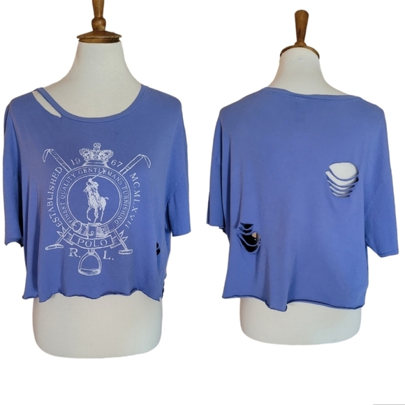 Vintage‎ Polo Ralph Lauren Distressed Cropped T Shirt - Picture 2 of 7